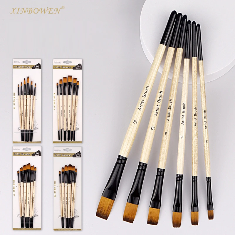 

6pcs/set of nylon hair gouache brush set watercolor brush oil brush art special paint brush acrylic painting tool set