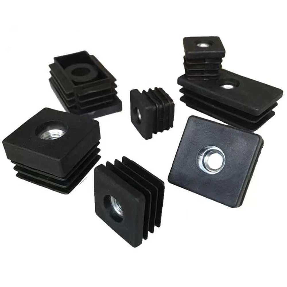 4Pcs Plastic Square Pipe Plugs With M6 M8 M10 Nut Hole Rectangle Pipe Cover Furniture Leg Feet Tube Blanking End Inserts Caps