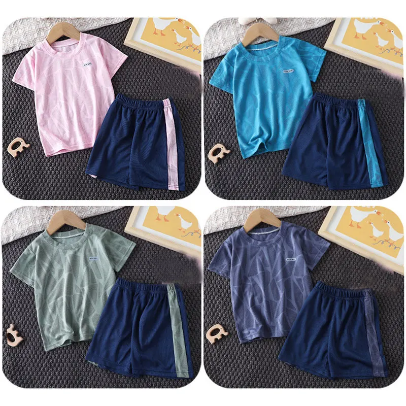 Boys Fashion Summer Sets Short-Sleeved Shorts Two Pieces Suit Breathable Casual Sport Suit Kids Clothes Sweatsuit For Teens Boys