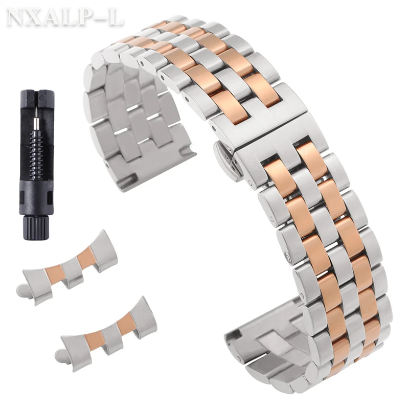 Premium Solid Stainless Steel Watch Band with Curved/Flat End - Available in 18mm, 20mm, 22mm Sizes