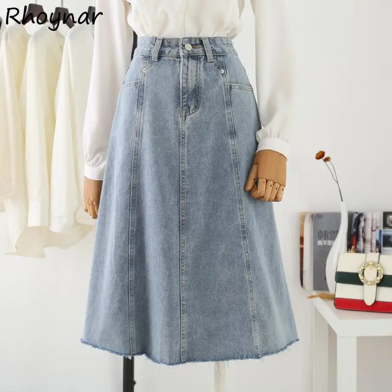 

Skirts Women Plus Size S-5XL High Waist Denim Tender Ladies Leisure All-match Simple Pockets Summer Korean Style Female Ulzzang