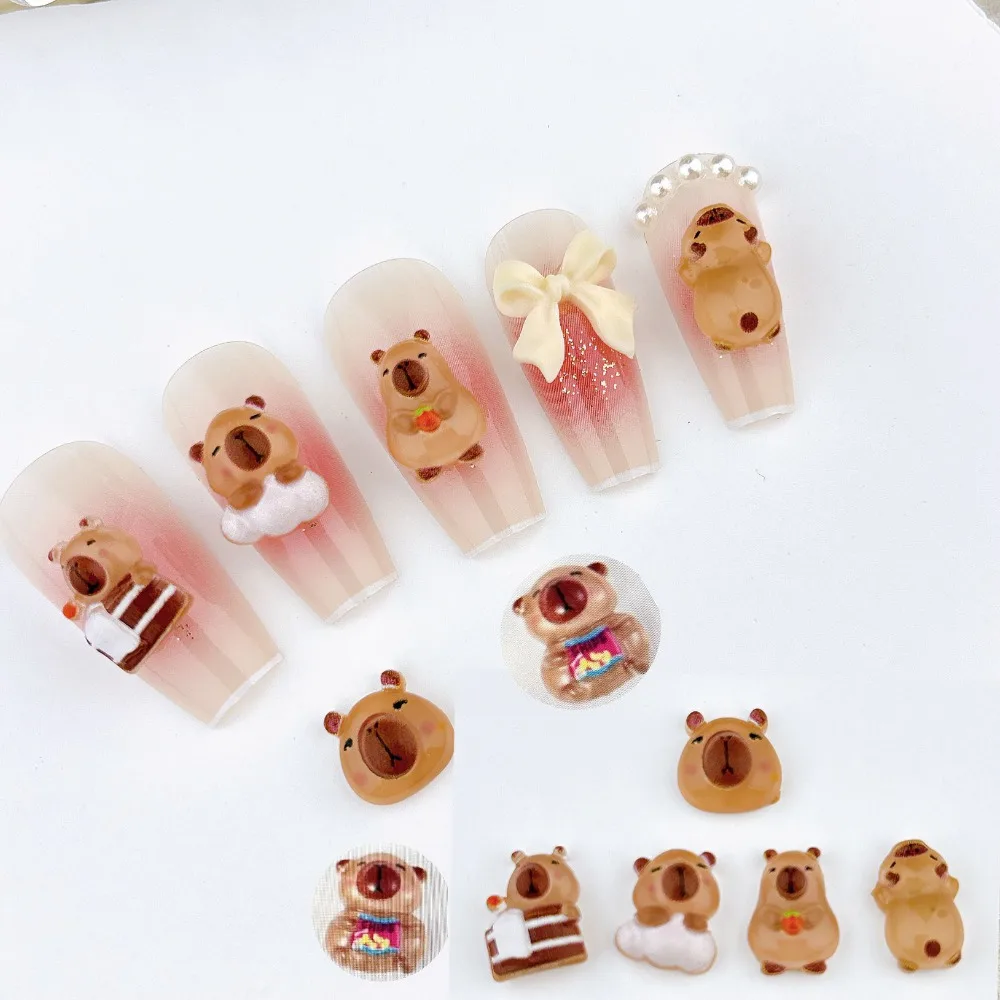 50Pcs Cute Resin Nail Art Ornaments Capybara 3D Nail Resin Drill Ornaments Cartoon Accessories Capybara Cartoon New