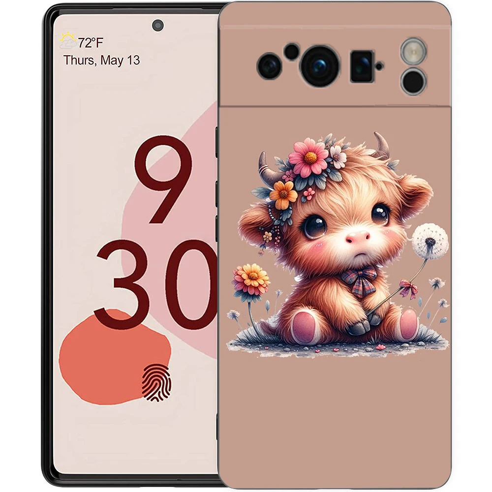 Telefon Fall Abdeckung für Google Pixel/9/8/7/6/7A/6A/Pro Stoßfest Weiche TPU 9/Pro/XL Shell Capas Fundas Nette Highland Kuh Coque Taschen – Detail 4