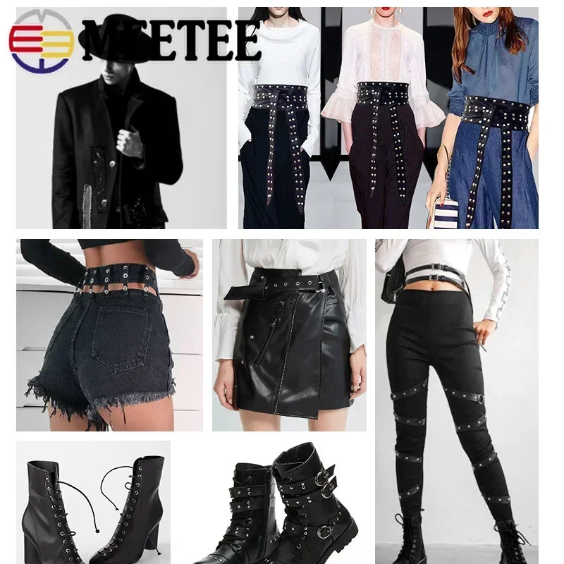 Meetee PU 가죽 로프 아일렛 밴드, 리벳 벨트, 리본 레이스 트림, DIY 바느질 펑크 의류 신발 가방 소재 액세서리, 2 m, 5 m, 10m