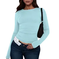 Women Fashion Casual Long Sleeve T Shirt Lady Minimalist Style Solid Color Round Neck Top Female Casual Skinny Daily Clothes 4