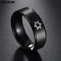 ICAM Black Star of David Ring Men Religious Judaism Israel Jewish Jewelry Men Ring Stainless Steel Obsidian David Star Rings 1