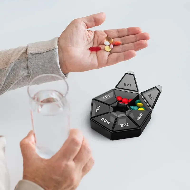 Pill storage box 2Pcs 7 days mini travel portable medicines dispenser multi-function plastic seven compartment sealer