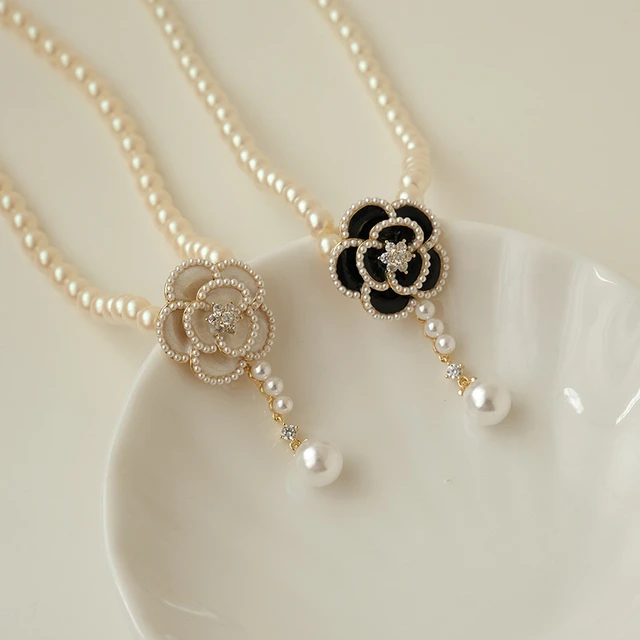 Chanel Long Necklace Pearls  Necklace Long Luxury Camellia - Luxury Pearl  Sweater - Aliexpress