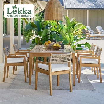 Tavoli e sedie da cortile esterni personalizzati Mobili da giardino per esterni in rattan Villa Giardino Terrazza Tavolo e sedia in teak per il tempo libero Com 1