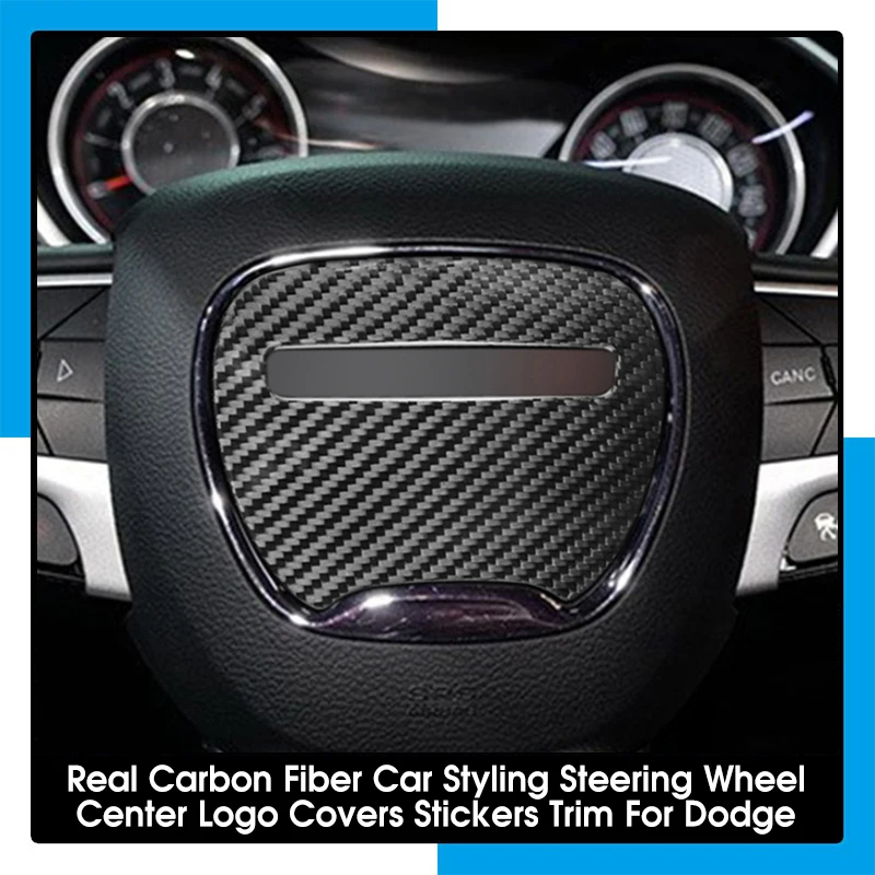

Real Carbon Fiber Car Styling Steering Wheel Center Logo Covers Stickers Trim For Dodge Charger Challenger Interior Accessories