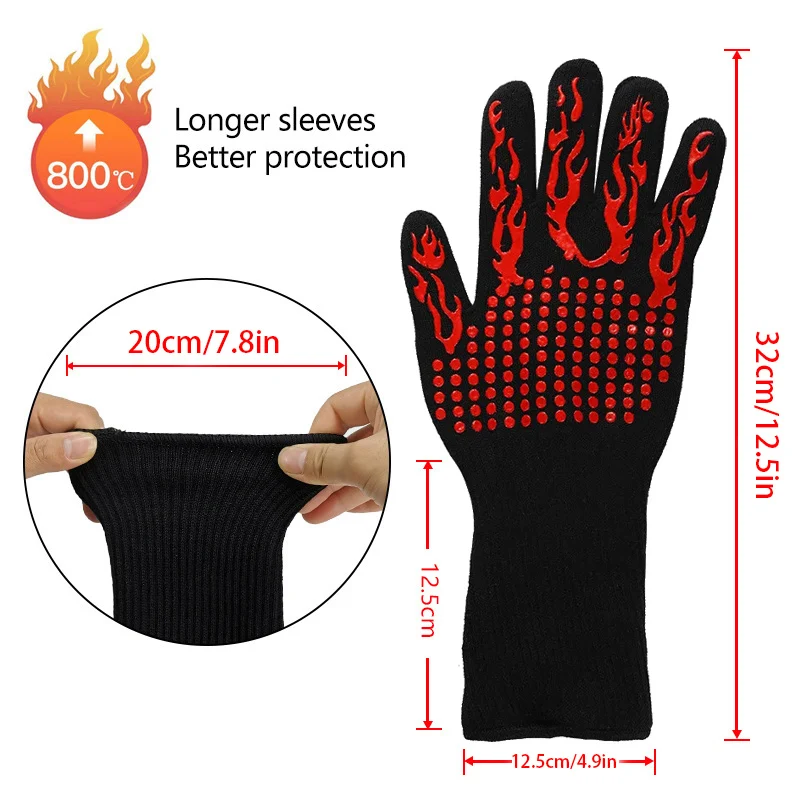 Silicone oven mitts kitchen gloves silicone oven gloves one piece barbecue anti scalding high temperature resistance oven gloves 800 degrees fireproof heat insulation microwave gloves