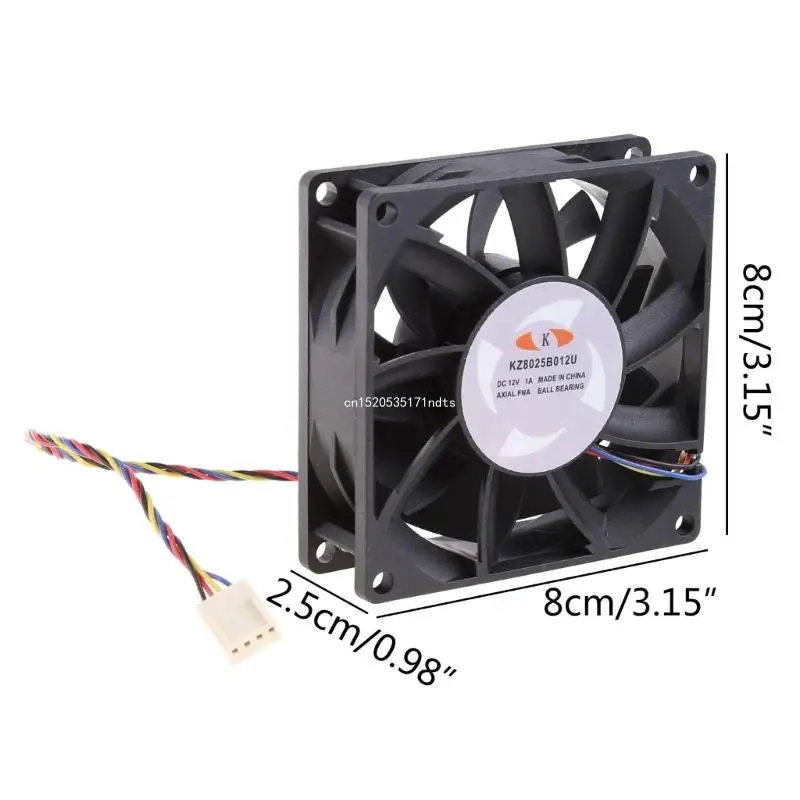 8025 볼 베어링 선풍기, KZ8025B012U 서버 냉각 선풍기, DC 12V, 1.00A, 80x80x25mm, 4 선 PWM 쿨러, 8cm, 80mm