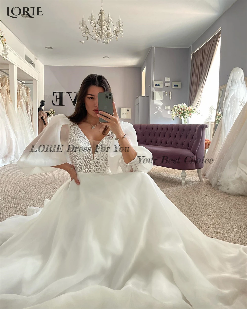 LORIE Vintage Lace Wedding Dresses V-Neck Puff Sleeves A-Line Appliques Bridal Gowns Princess Bride Dress robe de mariée 2024 4