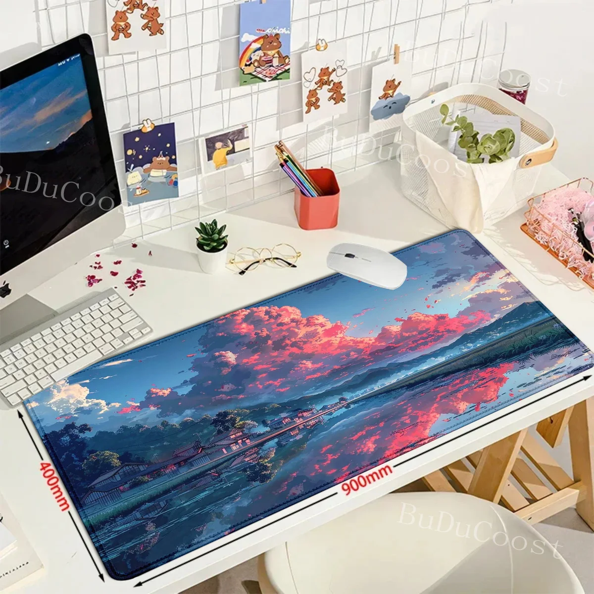 Mauspad mit Sonnenuntergangslandschaft XXL, großes Teclado-Mauspad, Landschaften, minimalistisches Gaming-Zubehör, große Schreibtischunterlage, Gamer-Tastatur, Teppich – Detail 7
