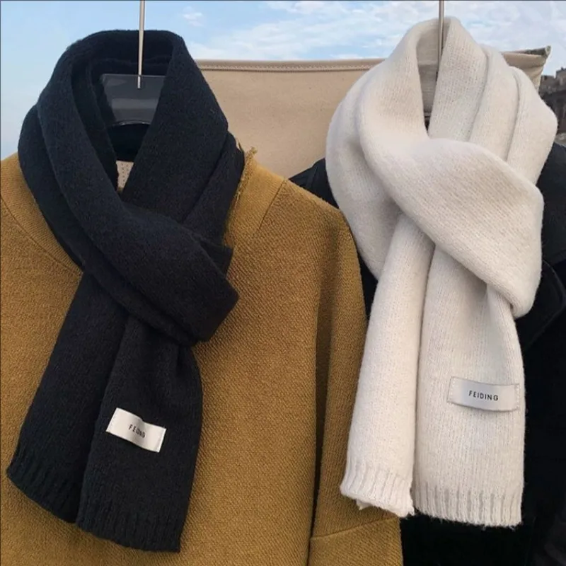 Unisex Winter Thermal Knitted Scarf - Warm Solid Color Neck Wrap