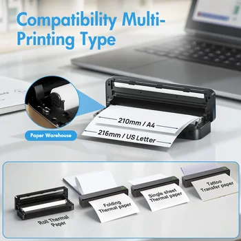 Portable Printers Wireless Inkless Thermal A4 Label Maker US Letter/A4/A5/B5 Android iOS Phone & Laptop For Travel Office School 2