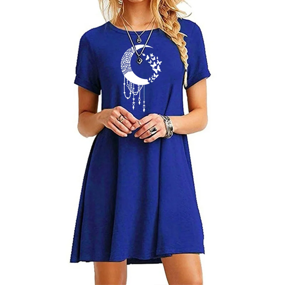 

Женское повседневное свободное платье с круглым вырезом и коротким рукавом