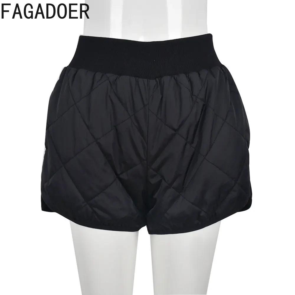 FAGADOER Autumn Winter 2022 Black Quilted Puffer Shorts for Women Fashion Sexy High Waisted Shorts Female Street Wear