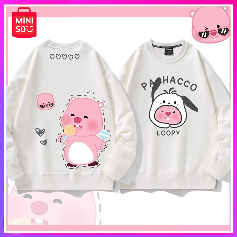 

Miniso Loopy Pure Cotton Korean Round Neck Sweatshirt Versatile and Trendy Plus Velvet Loose Couple Top Couple Christmas Gift