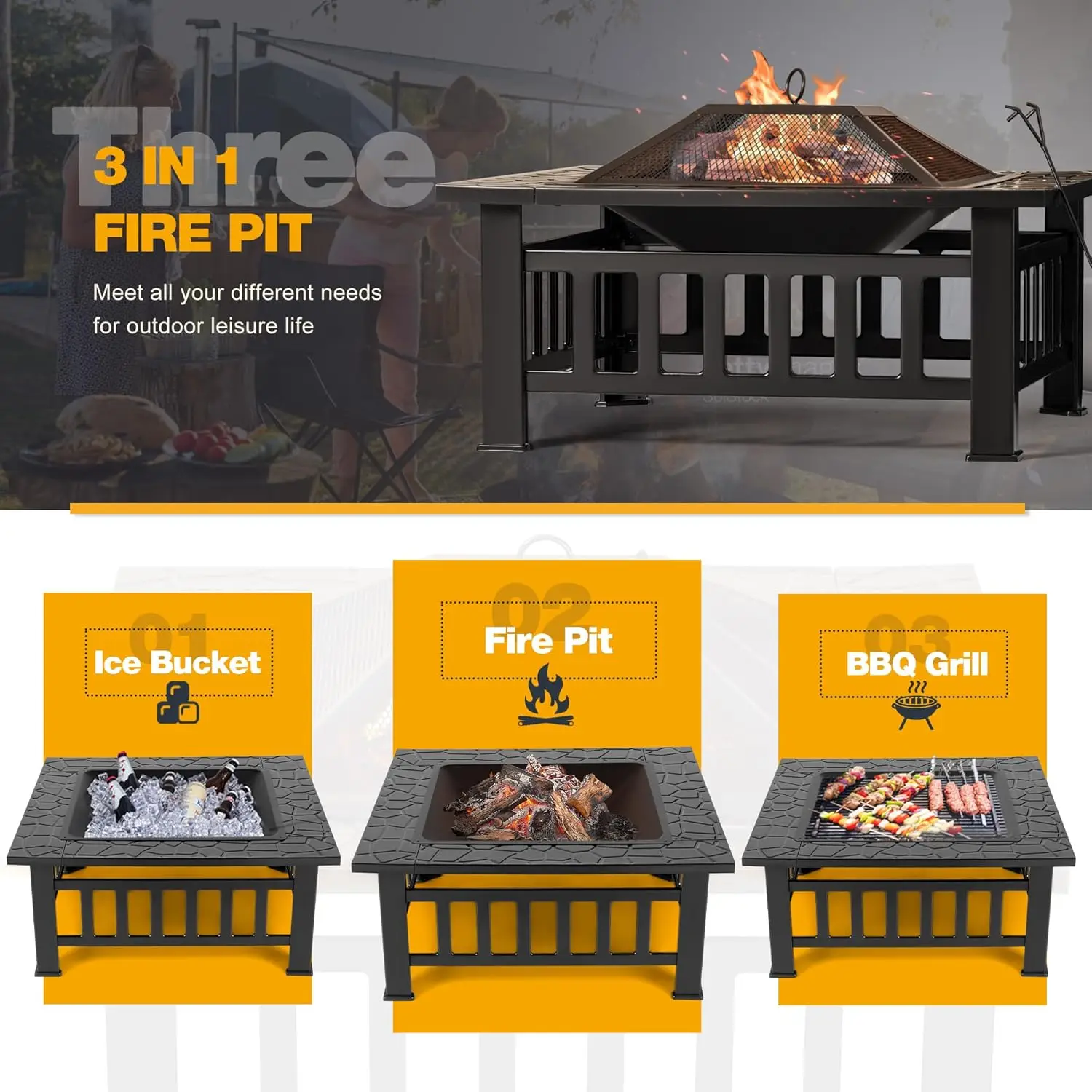 Outdoor Fire Pit, 32 Inch Firepit Table Metal Outdoor Fireplaces with Waterproof Cover for Outside Patio Camping 4
