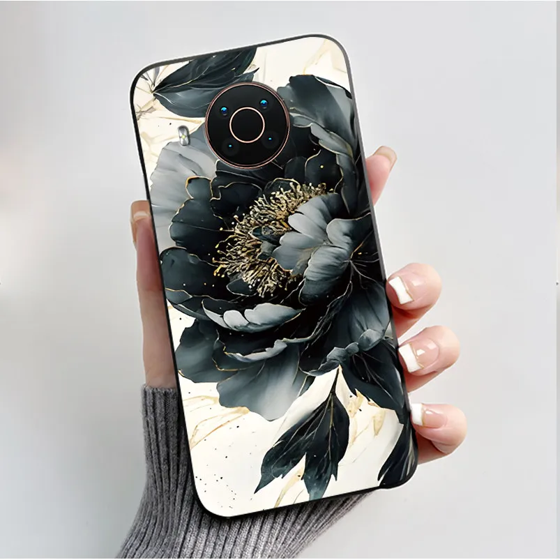 Floral Cartoon Design Soft Silicone Black Phone Case