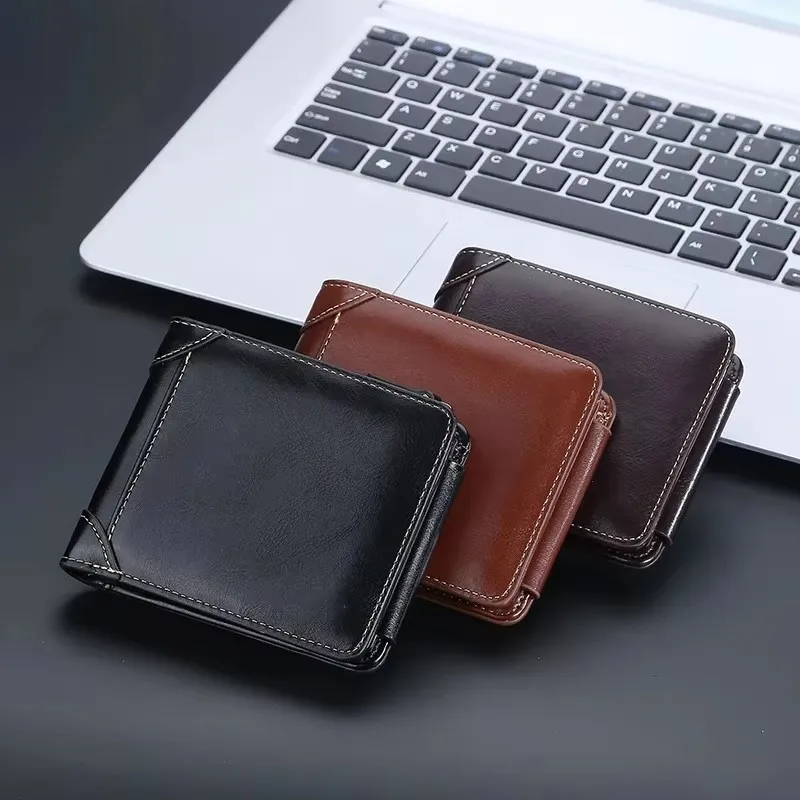 1 PC Men's Wallet with Zip Closure and Coin Pocket - Short Style Leather Wallet for Portability - Card Holder for Bank Cards 1