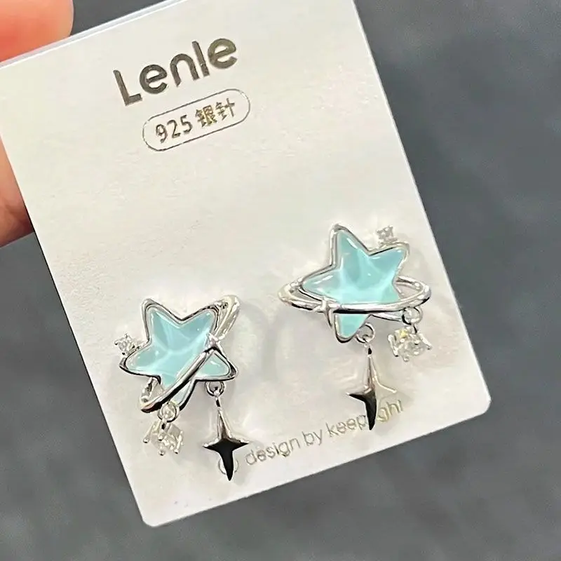 New Sweet Cool Style Creamy Blue Star Orecchini Donna Fashion Romantic Lava Drops Orecchino Geometrico Irregolare Regalo Di Gioielli Per Feste