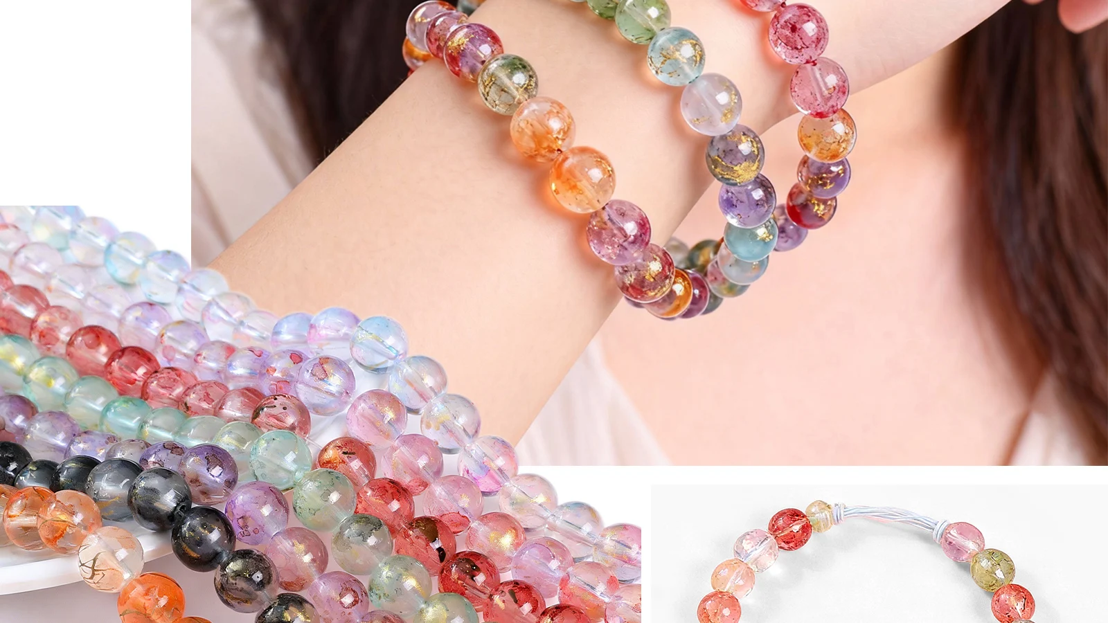 30/50 Stk 8-10mm Tinten-Diffusion Glasperlen mit Goldstaub Runde Lose Perlen für DIY Armband Schmuckherstellung – Detail 7