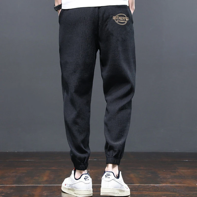 Men's Summer Stretch Breathable Loose Sport Versatile Fashion Casual Solid Color Elastic Waist Spliced Pocket Trousers men trousers