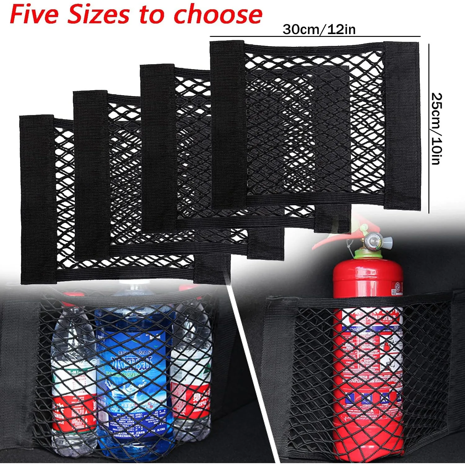 4Pcs 범용 자동차 부트 보관 네트 30x25cm 벨크로 고정 기능이 있는 탄성 나일론 메쉬, 자동차 SUV용 수하물 정리함