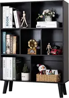 Black Bookshelf,3 Tier Modern Bookcase with Legs,Bookshelves Wood Storage Shelf, Open Book Shelves Cube Organizer 1