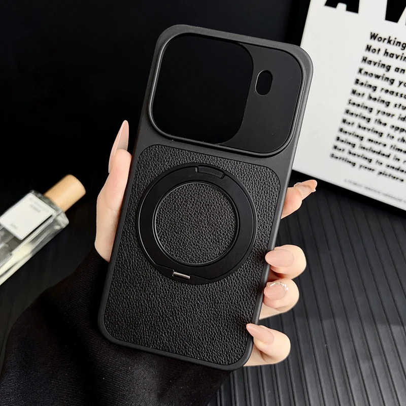 Fashionable Magnetic Lychee Texture PU Leather Ultra-Thin Case with Rotation Ring Stand