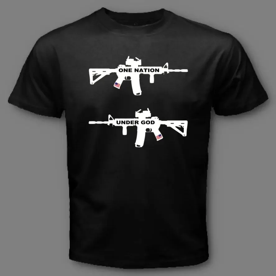 

One Nation Under God AR-15 Rifle 2nd Amendment T-Shirt 100% Cotton O-Neck Summer Short Sleeve Casual Mens T-shirt Size S-3XL