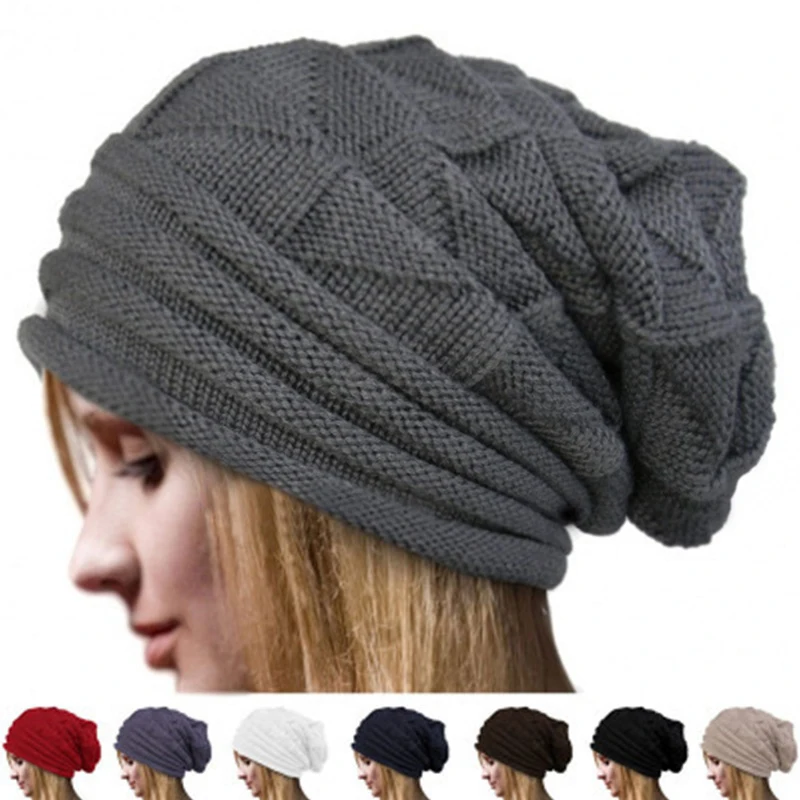 

Winter Knitted Beanies Hat For Women Baggy Slouchy Wool Cap Fashion Outdoor Warm Bonnet Hoods Female Snow Ski Warmer Hat