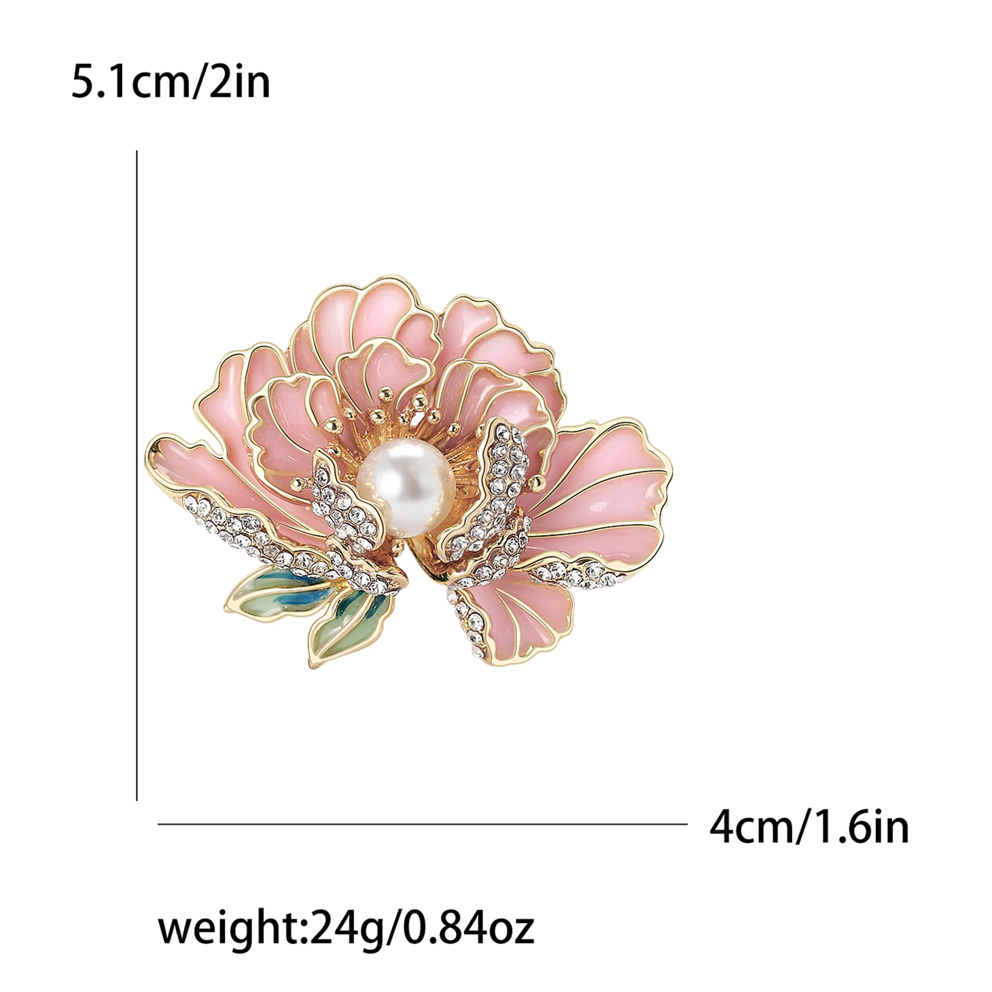 Broche Décorative Branche De Fleurs – Métal Doré Avec Strass, Pierres Rouges Et Perles, Neuf Sans Emballage