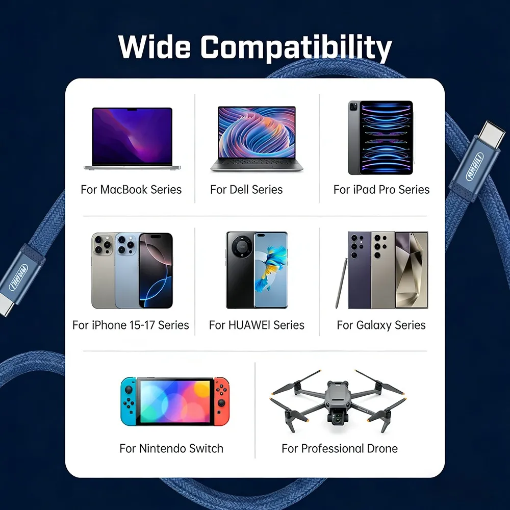 NNBILI PD 60W 플랫 듀얼 타입 C 데이터 케이블 고속 충전 3A USB C to USB C 고속 충전 케이블 아이폰 17 Pro 삼성 S26 맥북용