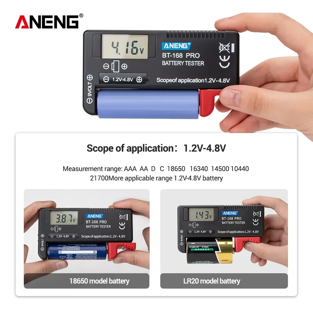 ANENG BT-168 PRO Digital Lithium Battery Capacity Tester Checkered load analyzer Display Check AAA AA Button Cell Universal test