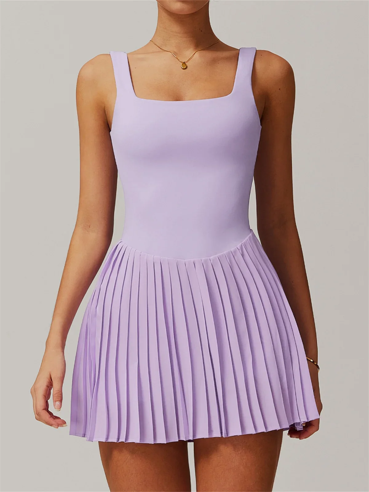 women dress sports clothing yoga skirts Naked Fake Two Piece Tennis Dress with Chest Pads&Shorts Soft High Stretchy Fitness Skorts Women Tummy Control Gym Yoga Skirts