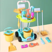 Kids Cleaning Toy Set with Broom Dustpan Mop Spray Bottle Pretend Play House Cleaning Cart Toy Children Educational Toys Gifts 2
