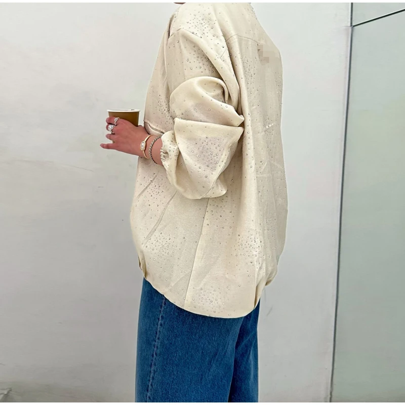 Shiny Diamond Damenjacken Vintage O-Ausschnitt Reißverschluss Puffärmel Patchwork Jacke Dame 2025, Herbst Winter, neue Mode, Streetwears – Detail 10