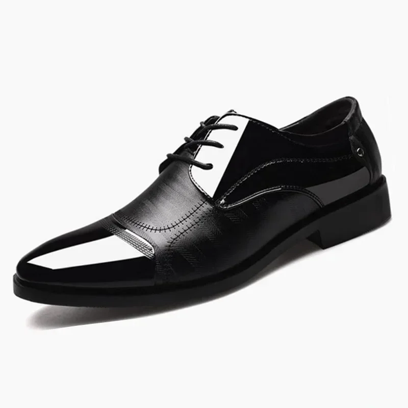 Men Shoes Formal Dress Shoe Black PU Leather Shoes Men Lace Up Point Toe Business Casual for Wedding Party Office