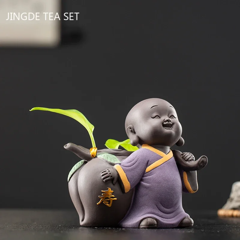 Chinese Yixing Purple Clay Tea Pet Ornament lovely Little monk Model Tea Ceremony Accessories Home Office Desktop Decor Crafts