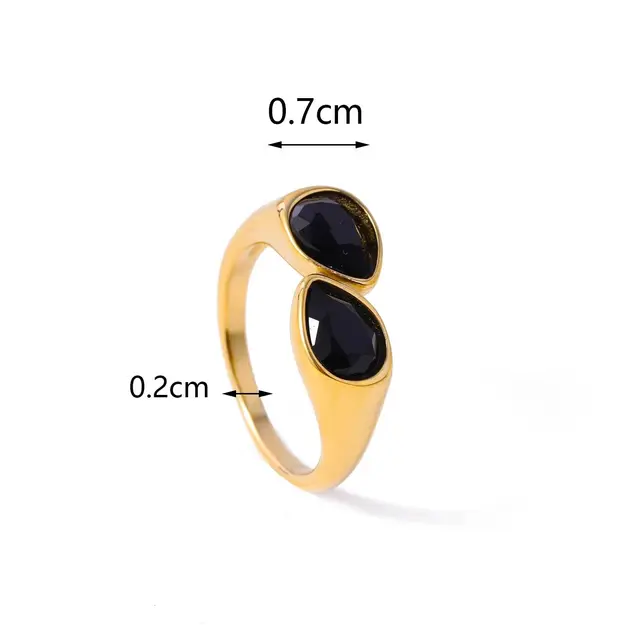 CARLIDANA Titanium Steel CZ Water Drop Ring – Women’s Gold - Image 4