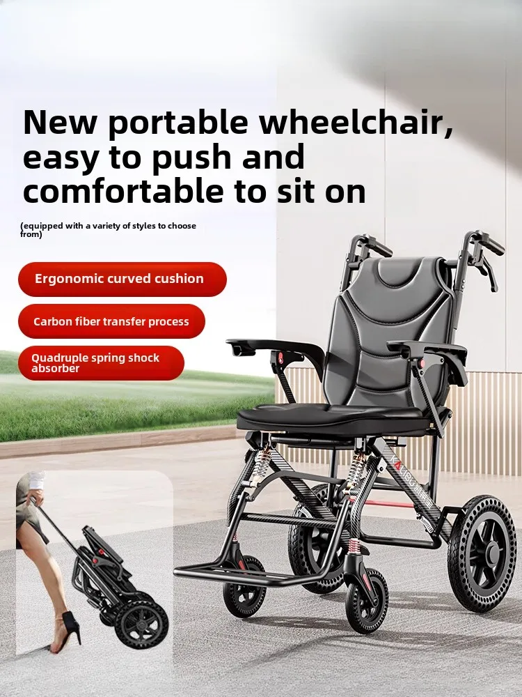 Folding Lightweight Wheelchair for Elderly Foldable Portable Trolley Manual Pushchair