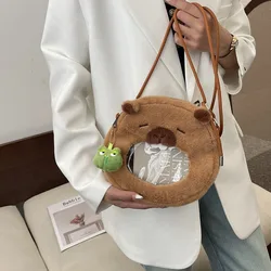 Kawaii Capybara Plush Backpack - Cute Fur Shoulder Bag and Mini Knapsack Gift - One size (CPBLA Frog Bag)