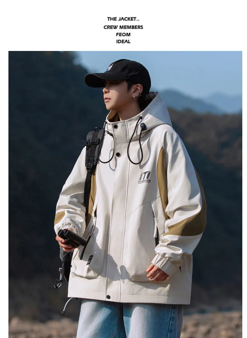 Hochwertige Herren-Kapuzenjacken für Outdoor-Aktivitäten 2026 Frühling Herbst Lose Freizeitjacken Jugend Streetwear Oberteile Winddichte Parkas – Detail 11