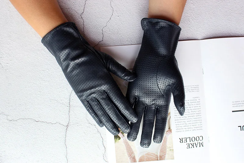 Summer Driving Women's Sheepskin Leather Gloves With Thin Silk Lining Sun Protection and Anti Slip Motorcycle Riding Gloves