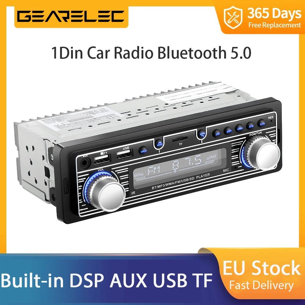 1Din Car Radio Audio Bluetooth 5.0 Car Stereo Head Unit Built-In Dsp Aux Usb Tf Lettore Mp3 Ricevitore Radio Fm