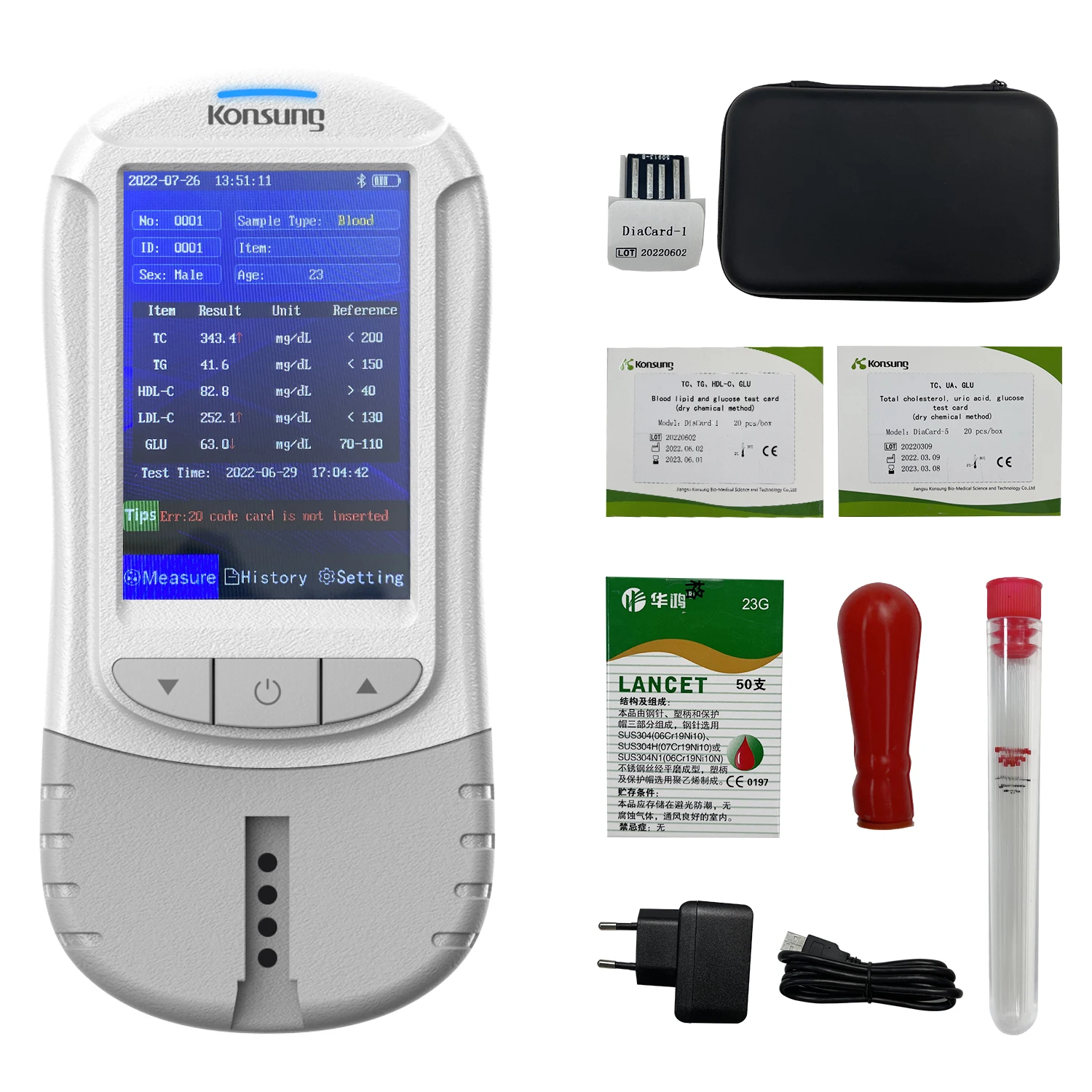 6 In 1 Multi-Function Total Cholesterol-TC-TG-Blood Glucose Uric Acid Diabetes and Lipid Analyzer Machine with 25PC Test Strips