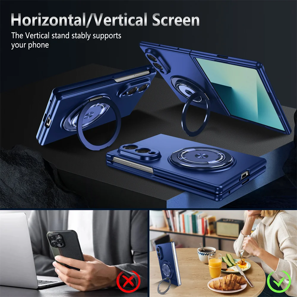 Luxury Rotating Magnetic Stand Phone Case with Lens Protector - Solid Color Cover
